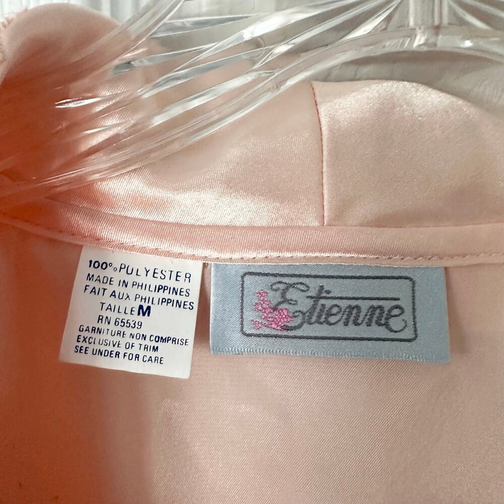 Etienne Peach Satin Vintage Long Robe Beaded Lace Slip Night Gown NWT Medium - Picture 4 of 16
